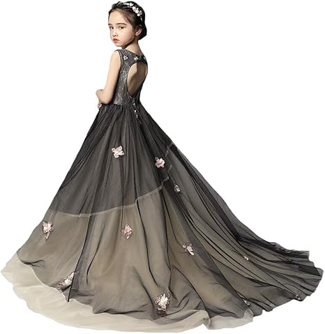 Amazon Co Jp 子供用ウェディングドレス 後ろの夕方のドレス ピアノパフォーマンススーツ 色 黒 サイズ さいず 100cm ホーム キッチン