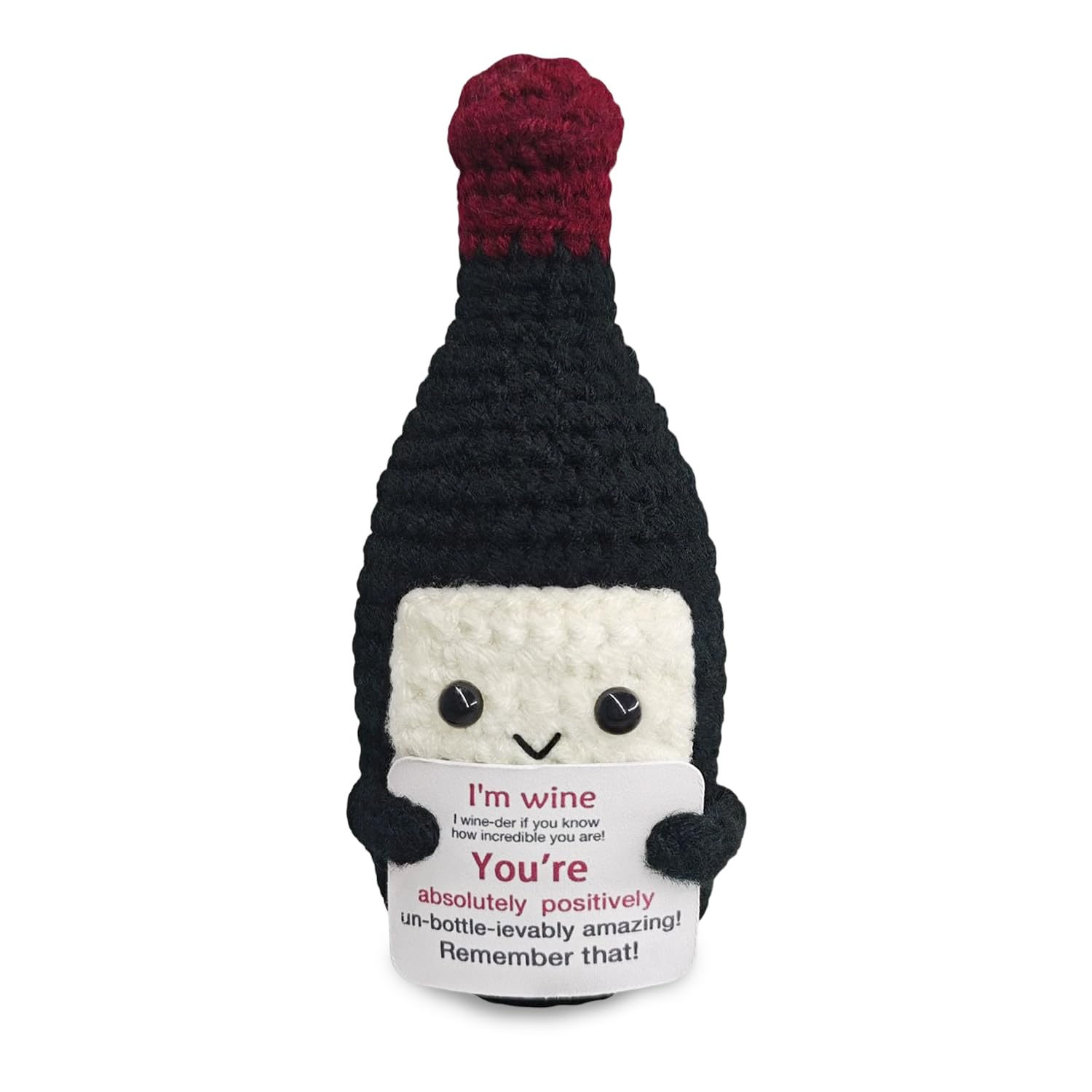 Laicaii Emotional Support Gift, Funny Crochet Mini Wine Bottle with Positive Card, Positive Gifts for Desk Home Decor, Crochet Gifts Cute Stuff Positivity Gift, Portable Motivational Doll
