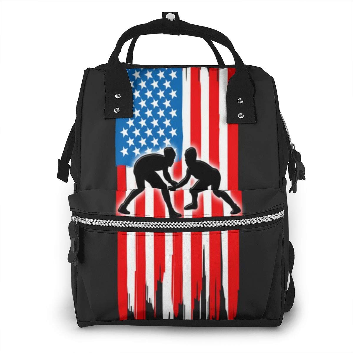 American Flag Wrestling Diaper Backpack Travel Baby Nappy Bag MultiFunction Diaper