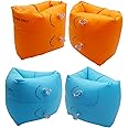 10Leccion 2 Pack Inflatable Arm Floaties for Toddlers, Blow up Water Wings for Kids, Swimming Arm Bands Floatation for Children and Adults 30-150LBS(Blue and Orange)