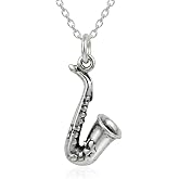 EnCharmed Saxophone Sax Sterling Silver Charm Necklace for Women | Handmade Dainty Necklace, Jazz Musician Band Instrument Pendant, Everyday Minimal Layering Jewelry, 18"