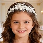 Campsis Flower Girl Headband, White Floral Princess Headpiece, Rhinestone Wedding Hair Accessory for Women