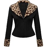 WDIRARA Women's Plus Size Leopard Fuzzy Cardigan Sweaters Button Down Long Sleeve Knit Outerwear