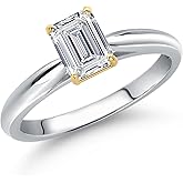 Gem Stone King 0.70 Cttw IGI Certified Lab Grown Diamond in 10K White and Yellow Gold Solitaire Engagement Ring for Women | Emerald Cut | E-F Color | VS1-VS2 Clarity