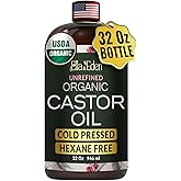 Ella & Eden Organic Castor Oil – Cold-Pressed Hexane-Free Unrefined - For Hair Growth, Skin and Face - USDA Certified & 100% Pure - 32 fl oz