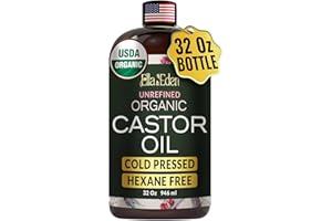 Ella & Eden Organic Castor Oil – Cold-Pressed Hexane-Free Unrefined – For Hair Growth, Skin and Face – USDA Certified & 100% Pure – 32 fl oz