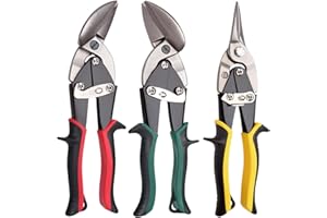 Dekeliy Aviation Tin Snips Set, Straight Heavy Duty Left and Right Tin Cutting Shears, 3-Piece Metal Cutters With Comfort Grips and Safety Latch