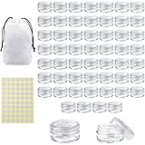 55Pcs 5 Grams Sample Containers with Lids and Labels, Small Little Mini Tiny Containers, Clear Acrylic Plastic Sample Jars fo