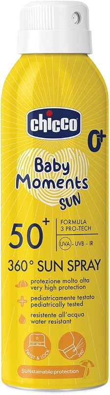 Spray Solare Protezione SPF 50 + Per Bambini, Resistente all'Acqua, Facile Da Applicare Con Sistema di Erogazione a 360°, Protezione Contro UVA, UVB e Infrarossi, Senza Alcol, 0 Mesi +, 150 ml