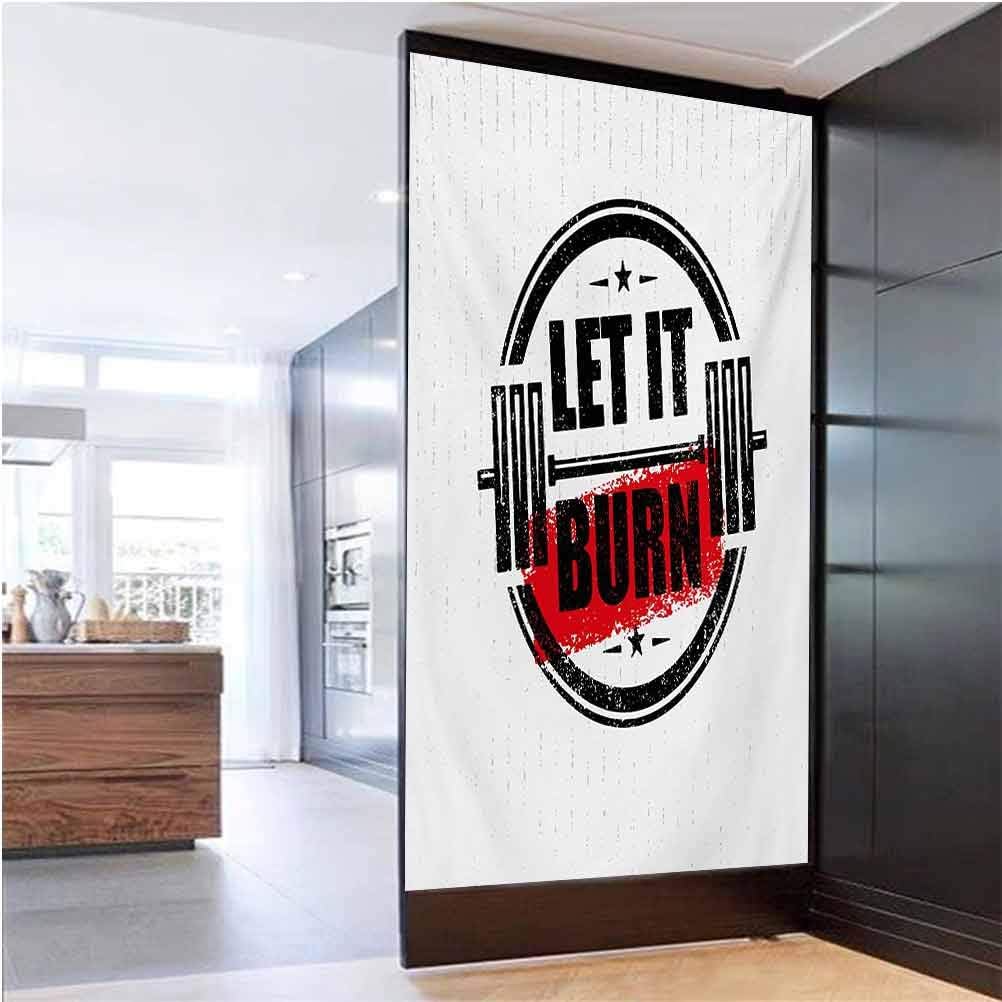 W 23.6" x L 47.2" Privacy Window Sticker Glass Home Thermal Control UV Resistance,Let It Burn Gym Workout Strong Training Motivation Active Healthy Life Grunge Red Black White