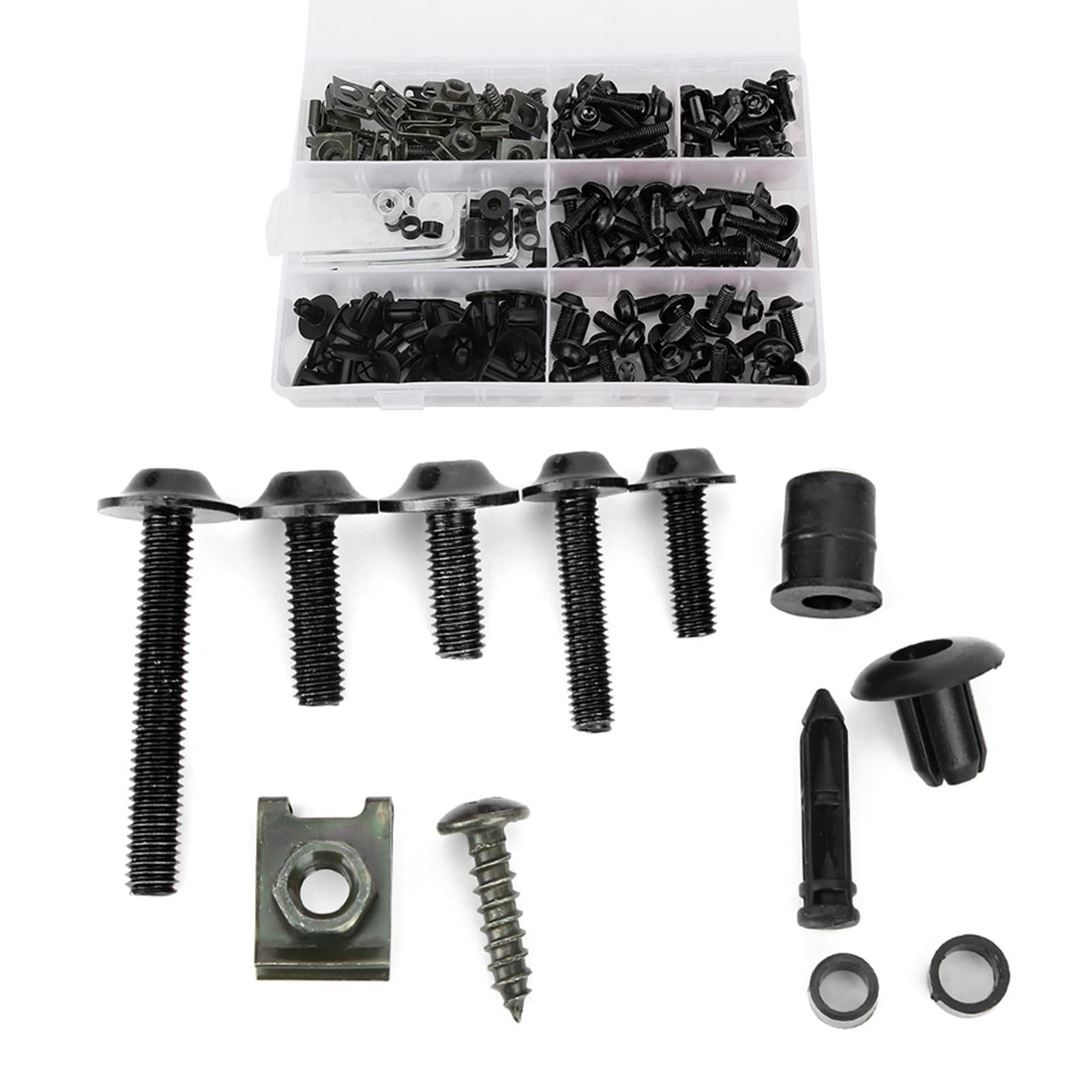 Aramox Fairing Bolt Kit,198Pcs/Set Windscreen Fairing Screws M5 M6 Bolts Kit Motorcycle Accessory (Black) Fairing Support Kit Motorcycle Bolt Kit