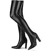 Wsheliu Thigh High Boots Women Chunky Heels Over The Knee Boots Pointed Toe Block Heeled Stretch Sexy High Heel Knee High Boots Side Zipper Long Boots