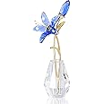 YWHL Crystal Lily Flower Figurine with Vase, Handmade Blue Lily Flower Gifts for Woman, Wedding Gifts for Couple, Home Party Decorations (Blue Lily)