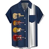 Men's Vintage Bowling Shirt 1950s Retro Rockabilly Style Short Sleeve Button Down Music Hawaiian Shirts