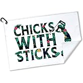 rofiowa Chicks with Sticks Polyester and Cotton Blend Printed Golf Towel, Funny Pink Golf Accessories for Women, Golf Gift for Golf Fan Her, Golf Lover Birthday Gift, White, OGT040