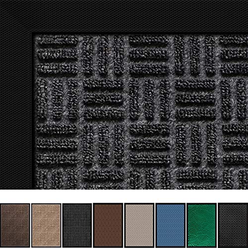 Large Outdoor Door Mats Rubber Shoes Scraper 36" x 24" for Front Door Entrance Outside Doormat Patio Rug Dirt Debris Mud Trapper Waterproof Indoor Mat Inside Low Profile Washable Carpet Dark Grey