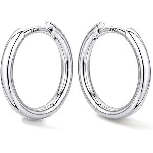 Bestyle Hypoallergenic Small Hoop Earrings for Women with S925 Sterling Silver Post, Silver/Black/Rose Gold/ 14K Gold Plated