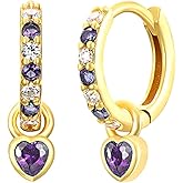 Small 14K Golden Huggie Hoop Earrings For Women Emerald Green Earrings With Green Heart Drop 14K Gold Plated Hoop Earrings Hypoallergenic Cubic Zirconia Dangle Green Jewelry For Gift