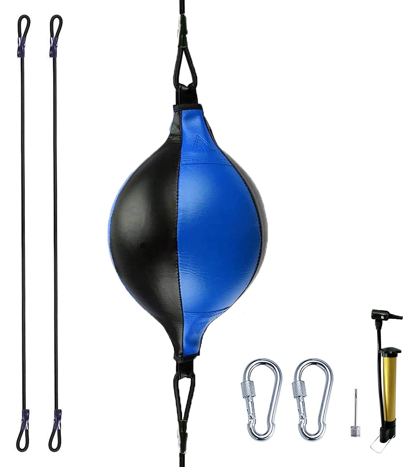 HUINING Double-ended Leather Speed Ball Universal Suspended Boxing Ball MMA Muay Thai Ceiling Training Sandbag (Black Blue)