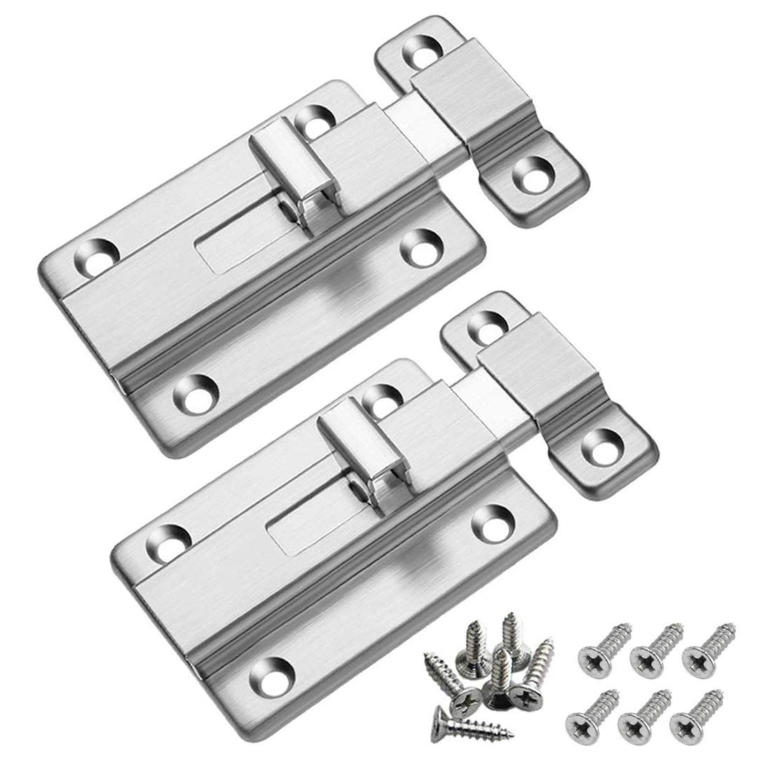 Door Bolts, JESSTOLO 2 Pieces Sliding Door Latch Stainless Steel Safety Sliding Door Locks with Screws for Bathroom Toilet Shed Bedroom Internal Doors (3.3 Inch)