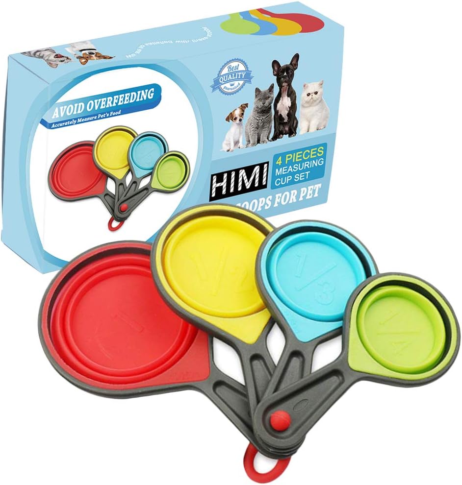 Hinmay Pet Food Scoops Silicone Collapsible Measuring Cups Set for Dog Cat and Bird Food