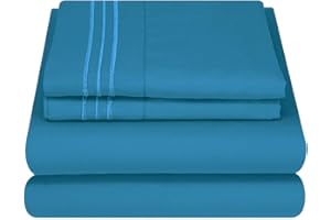 Mezzati Ultra Soft and Lightweight Bed Sheet Set - Brushed Microfiber Bedding for a Comfortable Night's Sleep (Stunning Blue, King Size)