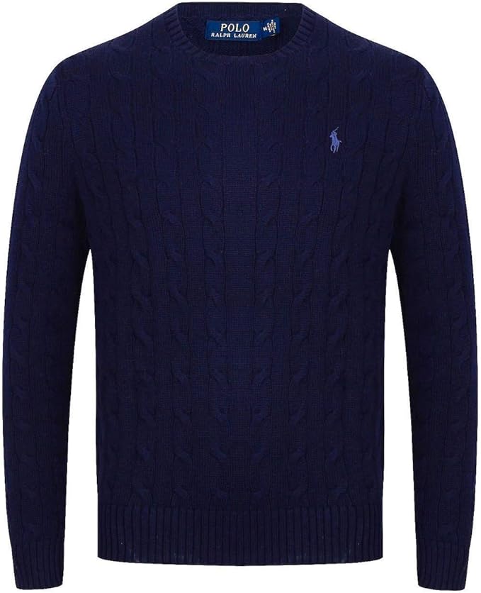 Ralph Lauren Cable Knit Crew Neck Jumper (Small, Navy): Amazon.co.uk: Clothing