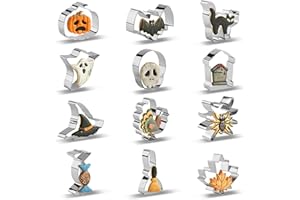 SurgeHai Halloween Cookie Cutters Set of 12, Stainless Steel Halloween Cookie Shaped Mold Includes Pumpkin, Cat, Bat, Ghost a