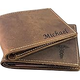 Custom Engraved Men’s Bifold Wallet – Personalized Slim Leather Wallet with RFID Blocking – Gift for Husband, Father, Son