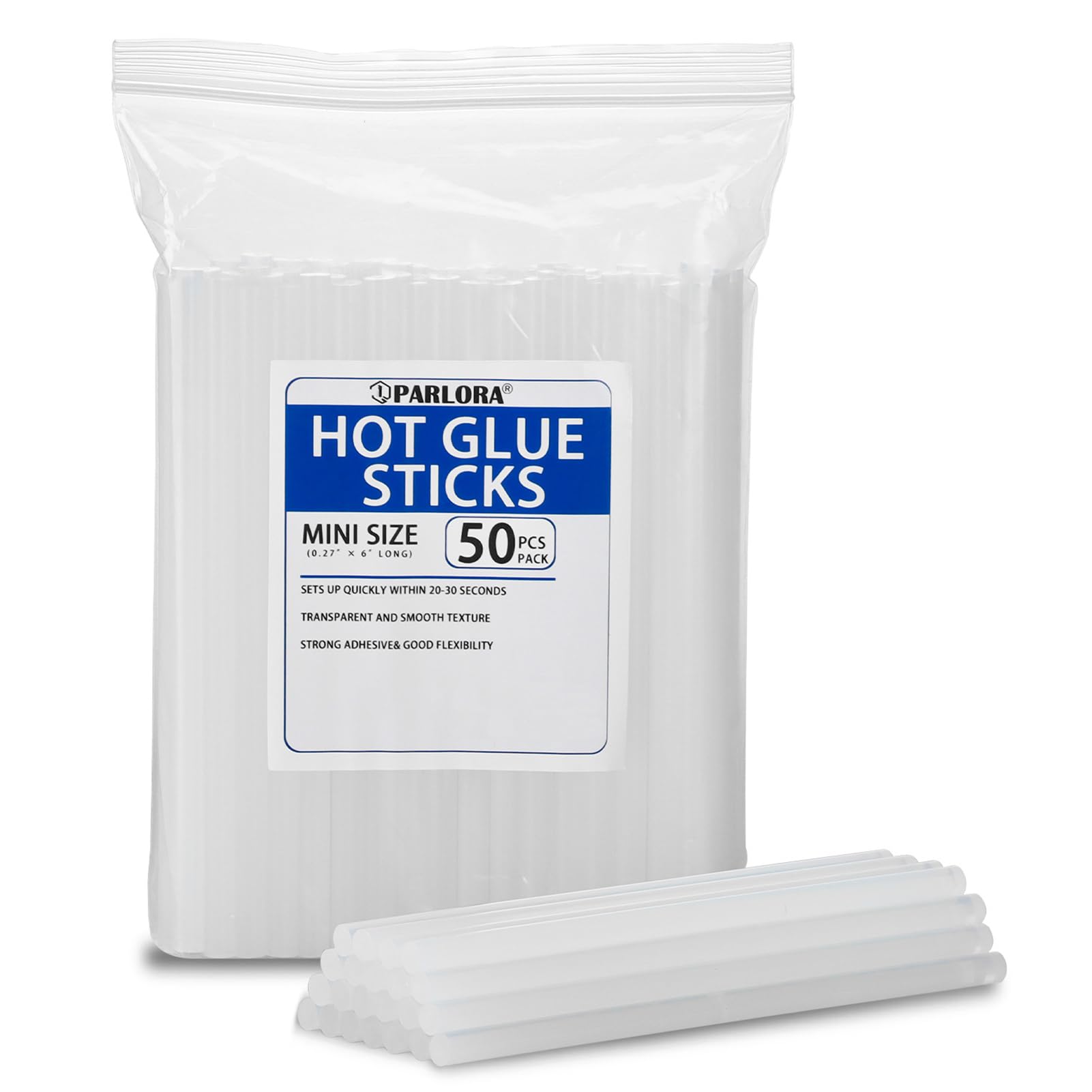 Photo 1 of Parlora Hot Glue Sticks, Mini Size, 6" Long x .27" Diameter, 50 Count, Clear, for Kids Adults DIY Art Craft Gluing Repairing Sealing Festival Home Decoration
