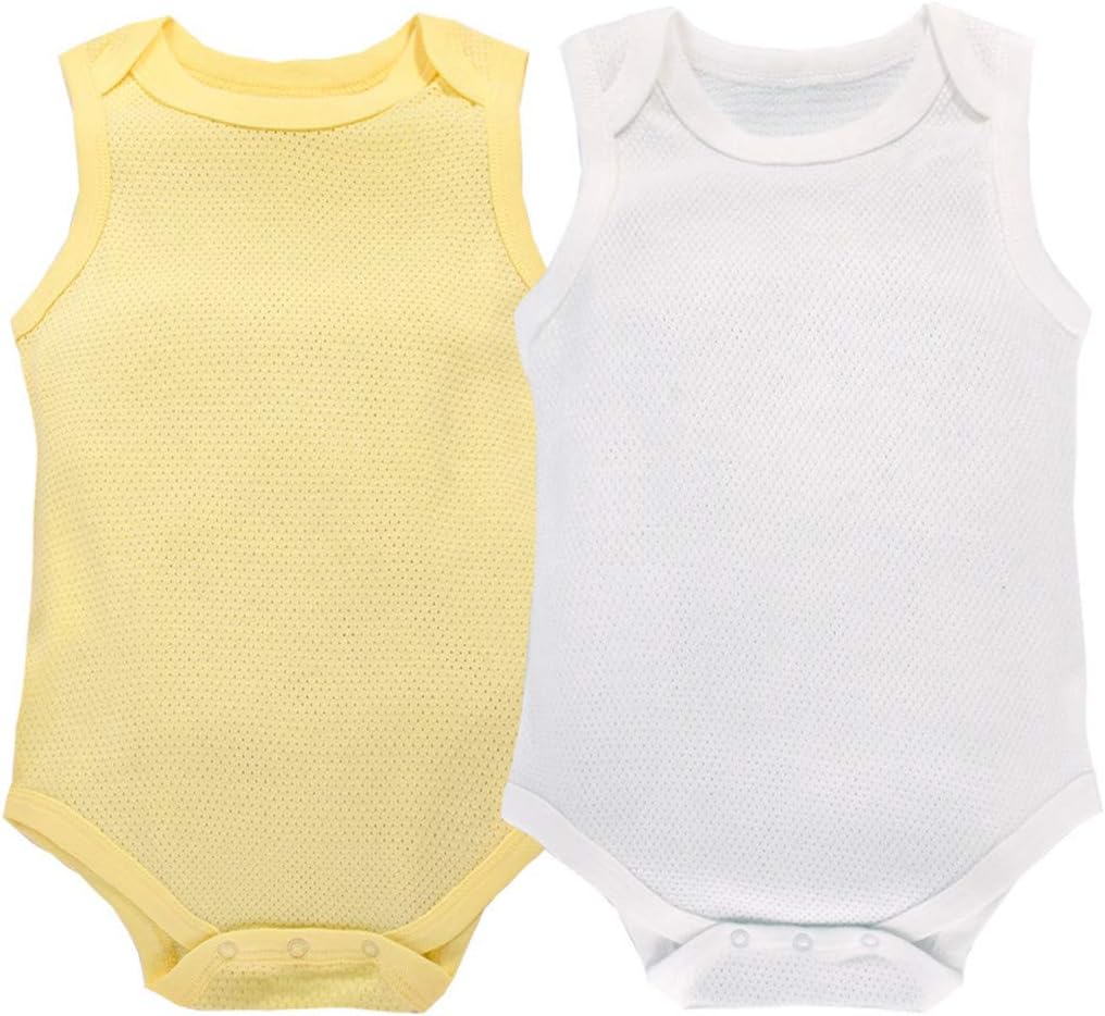 Baby 2-Pack Bodysuits Girls Boys Rompers Sleeveless Jumpsuit Cotton Mesh Body Vest Summer Outfits 3-6 Months