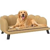 PawHut Velvet Large Dog Couch with Foam Cushion, Soft and Cute Dog Bed with Pearl Design, Pet Sofa for Big and Medium Breeds, Coffee