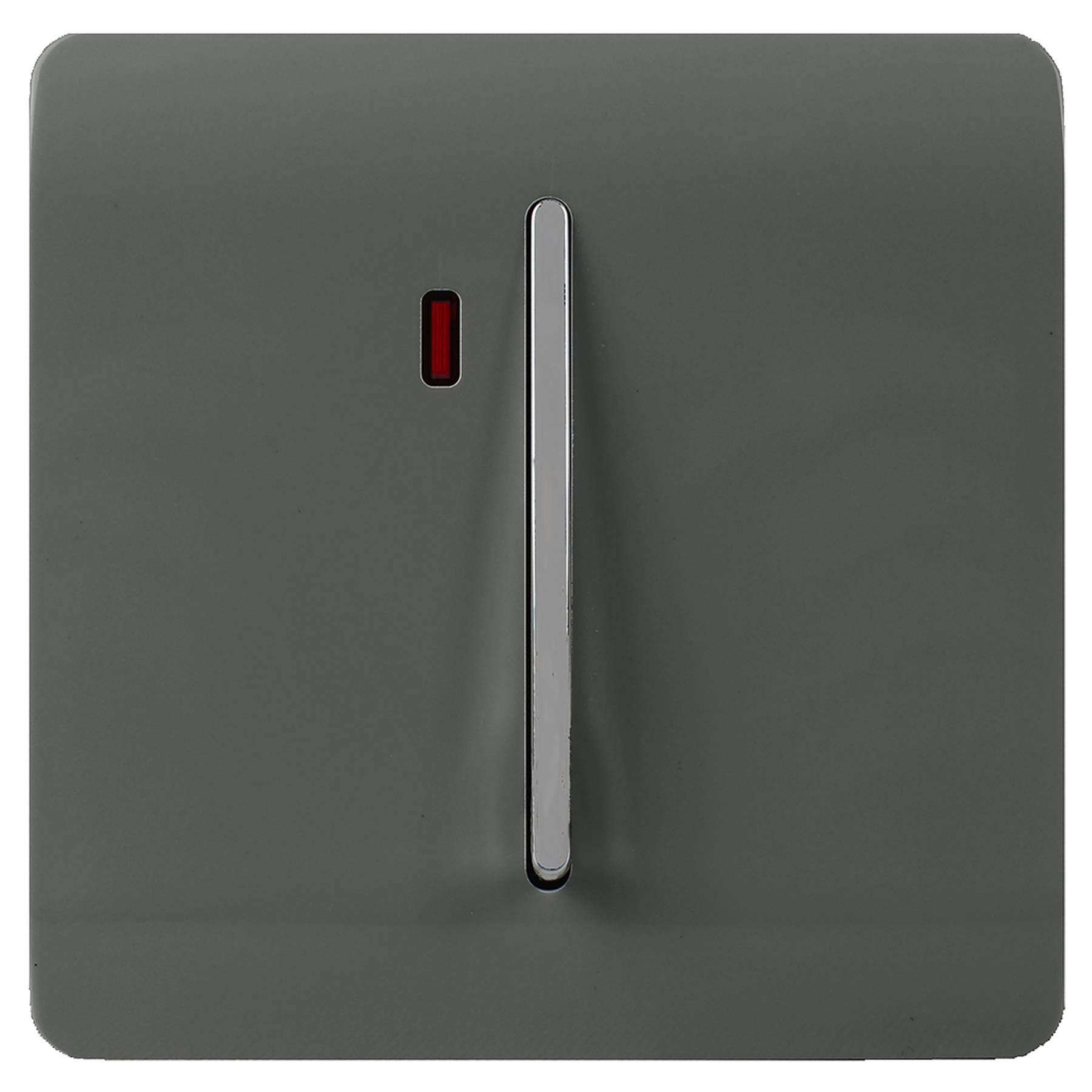 Trendi Easy to install Screwless Artistic Modern Glossy Double Pole Raised Profile 20 A 240V Tactile Chrome Single Switch with Neon Insert Charcoal -ART-WHS1CH