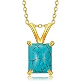 BETHZA Turquoise Rectangle Necklaces for Women 925 Sterling Silver Rectangle Pendant Long Boho 18K Gold Plated Turquoise Necklace Western Genuine Gemstone Jewelry Gifts for Her Wife