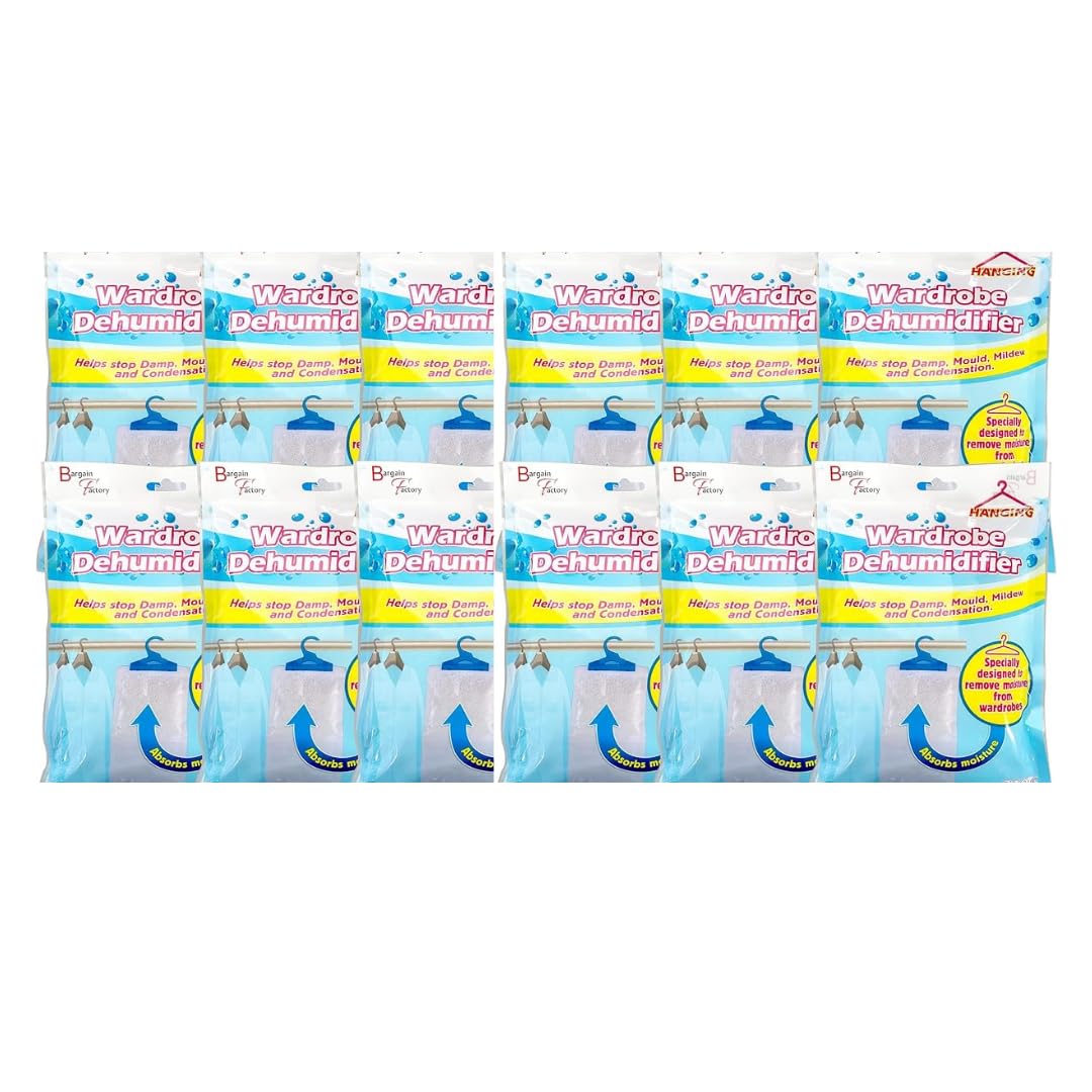12 Wardrobe Dehumidifier Hanging Bags Effective Moisture Control for Mold & Mildew Prevention Long-Lasting, Scented Ideal for Bedrooms, Bathrooms & Storage Spaces