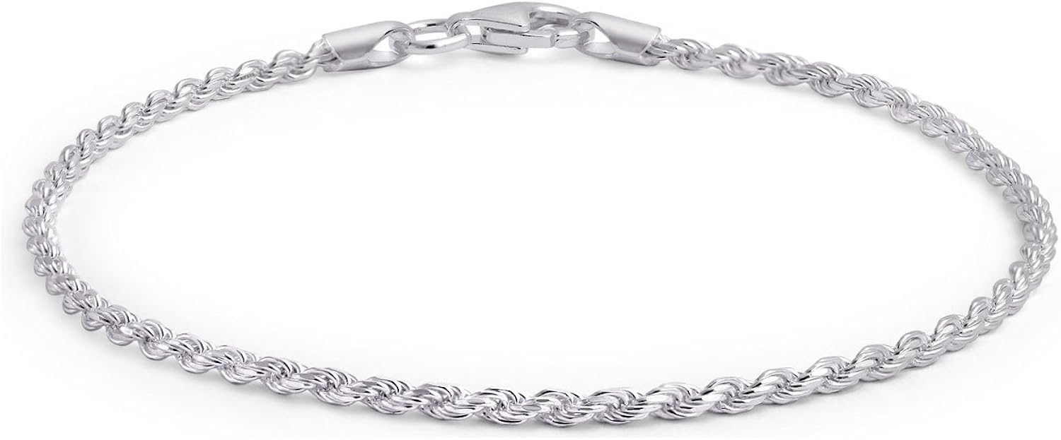 Simple Cable Rope Chain Anklet Ankle Bracelet For Women 14K Gold Plated 925 Sterling Silver 9 or 10 Inch Made In Italy