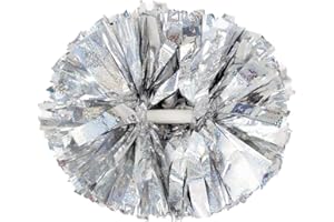 Lovecheer 2PCS Metallic Holographic Cheerleader Pom Poms with Baton Handle Professional Cheerleading Pom Poms for Sports Team Spirit Party Daily Training