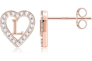 Anoup 26 Initials Earrings for Girls - 925 Sterling Silver Post Earrings, 14K Solid Gold All Over Hypoallergenic CZ Simulated Diamond Heart Stud Earrings Birthday Valentines Day Gifts for Kids Girls