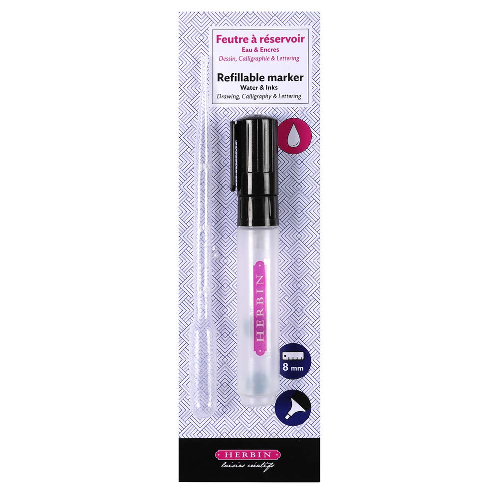 Herbin 23708T - 8mm chisel tip refillable marker for drawing and calligraphy
