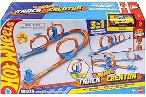 Hot Wheels Toy Car Track Set, Triple Loop Pack & 1:64 Scale Vehicle, Track-Building Components with 3 Loops, Speed Snap Track