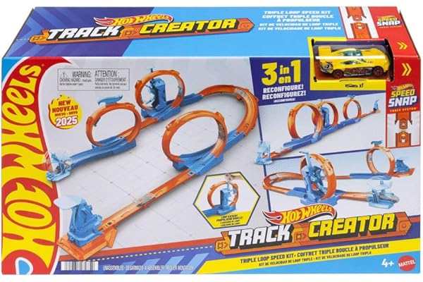 Hot Wheels Toy Car Track Set, Triple Loop Pack & 1:64 Scale Vehicle, Track-Building Components with 3 Loops, Speed Snap Track