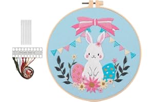 Embroidery Starter Kit for Beginners, DIY Hand Embroidery Set with Cute Easter Pattern, Cross Stitch Needlepoint Kit with Hoo