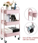 DOEWORKS 3 Tier Storage Cart Metal Trolley Light Pink 40x30x70cm view 5