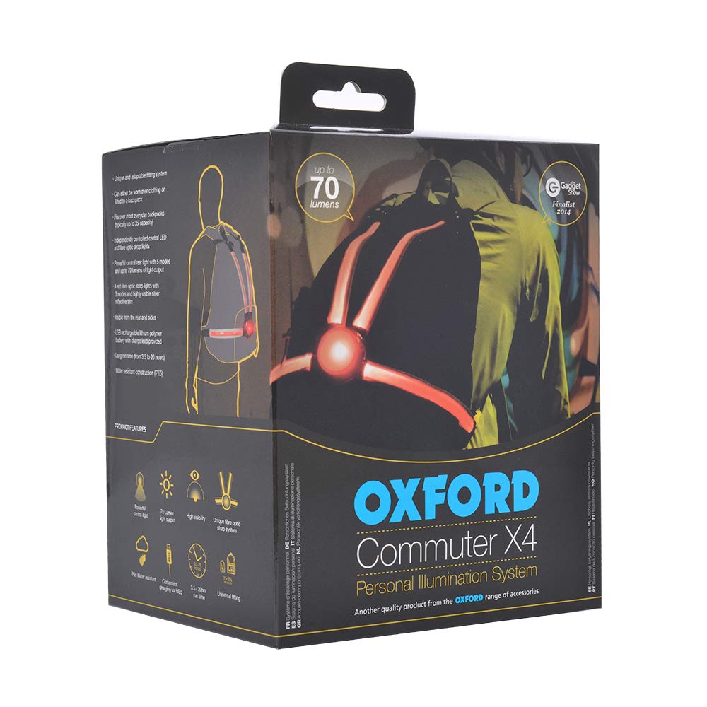 Oxford CommuterX4 Fibre Optic Rear Light - Black/Red, One Size
