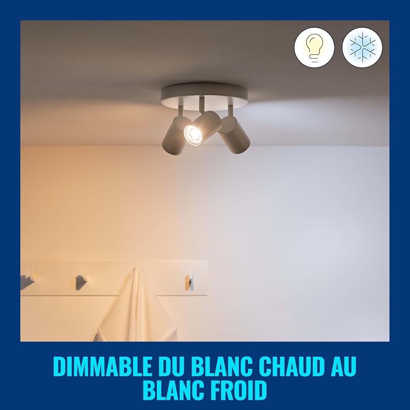 Ampoule en verre LED intelligente GU10 - Remplacement GU10 50W, nuances de blanc, Wi-Fi/Bluetooth, commande vocale/application, fonctionne avec Google Home, Alexa et HomeKit, pack de 2