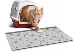 Garoopion Cat Litter Box Mat, Silicone Kitty Litter Mat, 24" X 16" Waterproof Silicone Pad for Floor, Light Gray