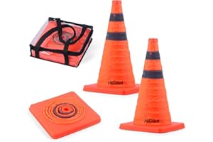 HIGIANT [2 Pack] Collapsible Traffic Safety Cones 18 Inch, Orange Cones, Widely Use Pop-up Cones with Reflective Collar, for Driving Practice and Parking lot.