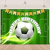 Soccer Happy Birthday Banner Backdrop Green Light Flags Soccer Happy Birthday Banner Sports Themed Party Decorations for Boys Kids 5.9x3.6Ft
