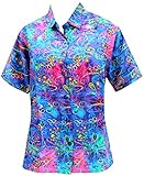 LA LEELA Hawaiian Shirt Blouses Button Down Women Relaxed Fit Short Sleeves Camp Multi