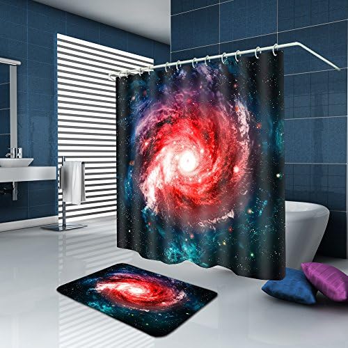 ALFALFA Bathroom Decorative Polyester Fabric Waterproof Shower Curtain With Hooks, Supernatural Space Celestial Design 72" W x 72" H (180CM x 180CM) - Galaxy